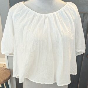 Old Navy White Women's Cropped Flowy Gauze Blouse With Tie Back Detail